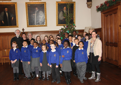 Students from Bonneville School with Archbishop Rowan and the Lambeth Palace Christmas Tree