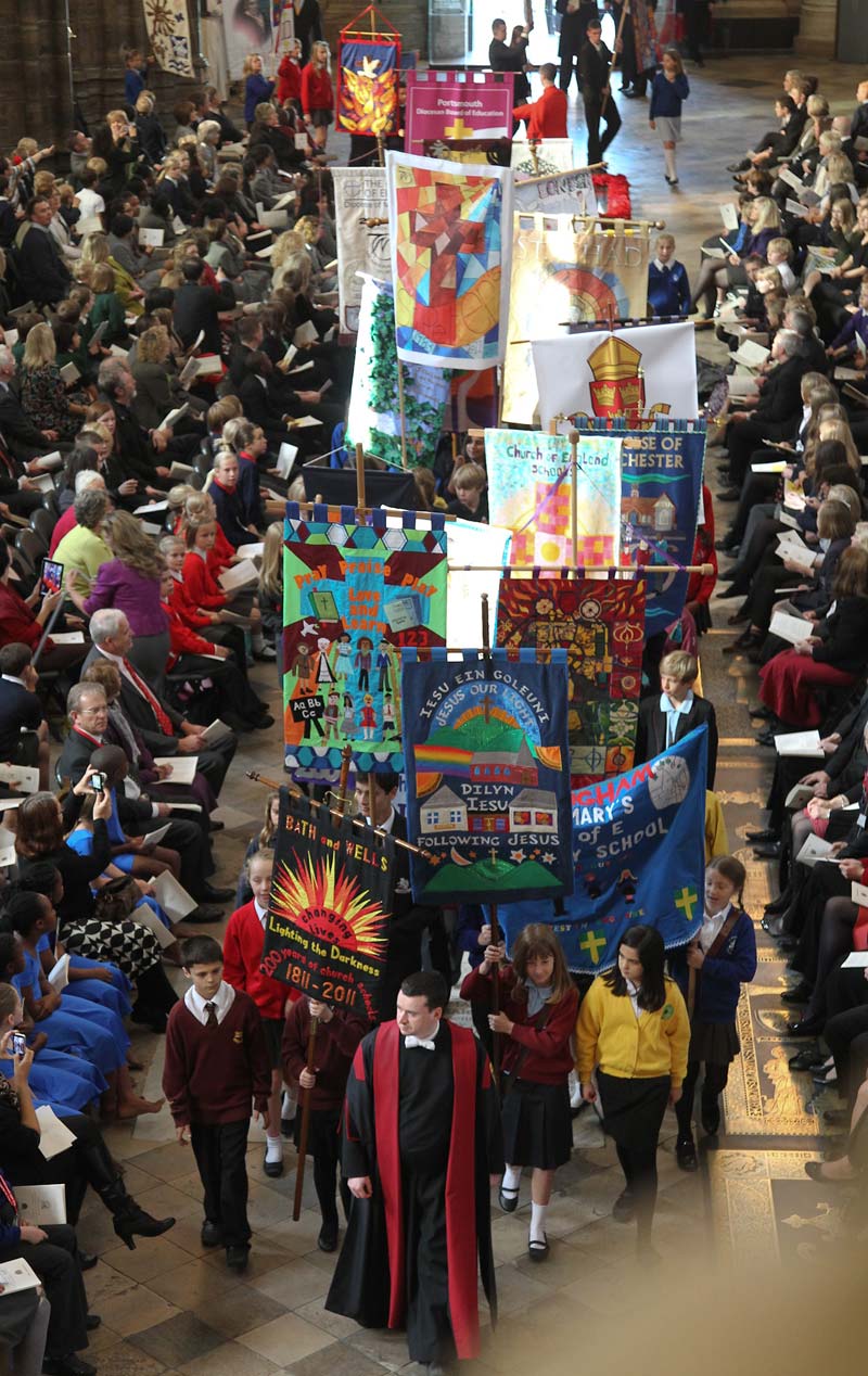 Banners celebrating the founding of the Church of England's National Society