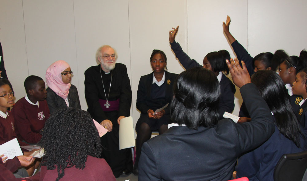 Archbishop with students at Charles Edward Brooke Girls' School