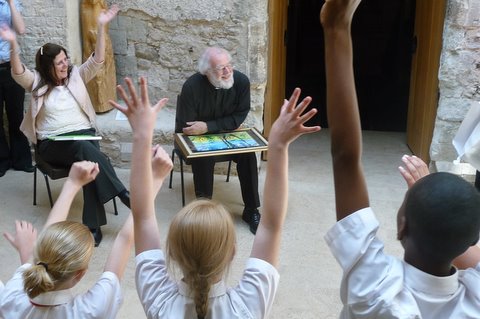 Pupils and teacher from CofE School of the Resurrection with Archbishop