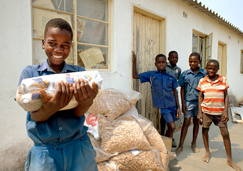 School children receiving soya chunks, Diocese of Central Zimbabwe