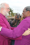 Archbishop Rowan greeted by Bishop James Tengatenga at Chileka Airport, Malawi